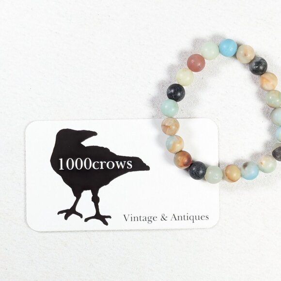 stretchy pastel tone bead bracelet, 8mm sea theme stone bead bracelet - Picture 4 of 7